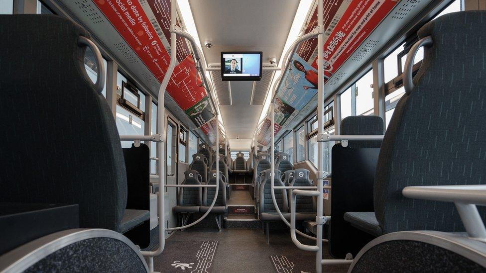 Inside a electric bus in Nottingham