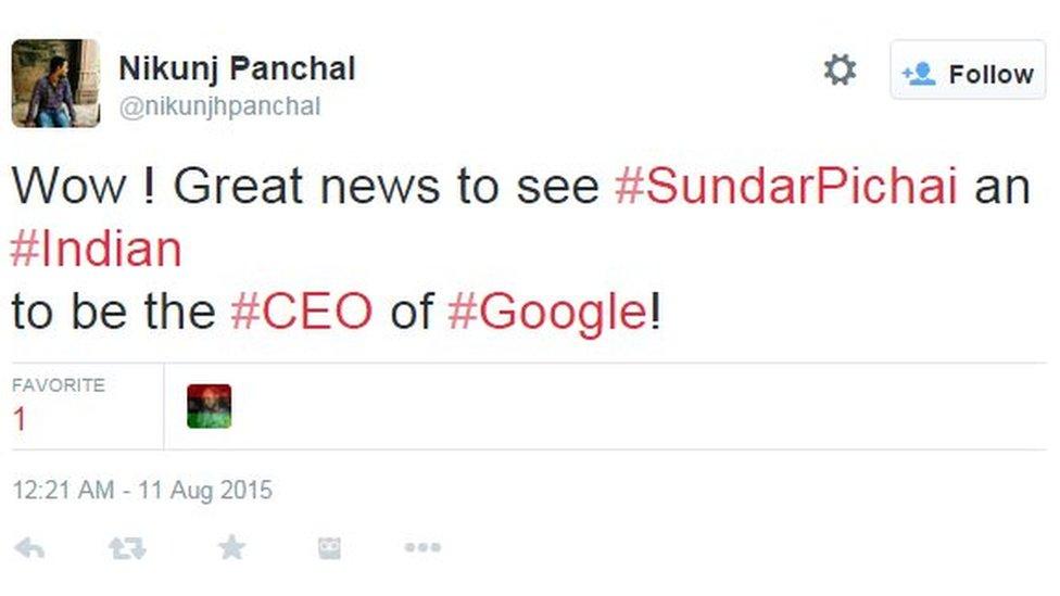 Wow ! Great news to see #SundarPichai an #Indian to be the #CEO of #Google!