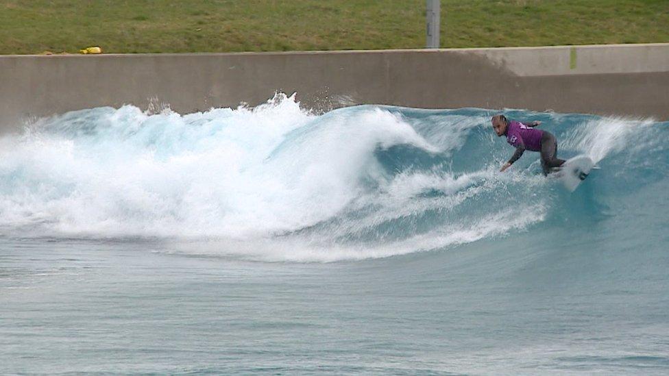 A surfer at Bristol's artificial surf centre, The Wave