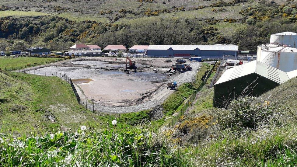 Lagoon used to dry silt in Peel, Isle of Man