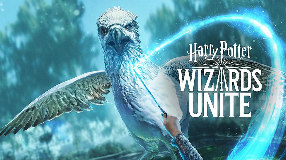 A poster of a bird with Harry Potter Wizards Unite written on