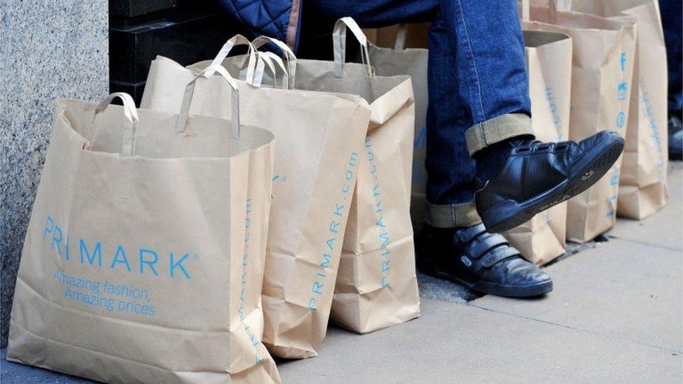 A line of Primark shopping bags