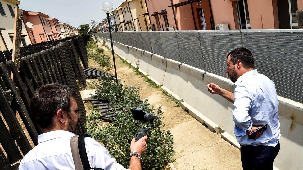 Italy's Interior Minister and deputy PM Matteo Salvini at the Mineo migrant centre, 9 July 2019