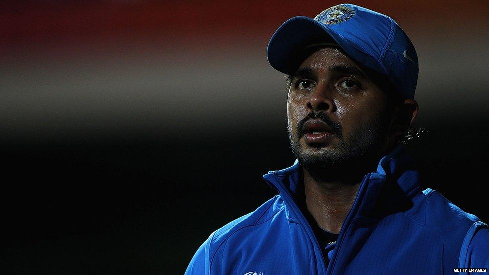 Shanthakumaran Sreesanth of India looks on during the 2011 ICC World Cup Warm up game between India and Australia