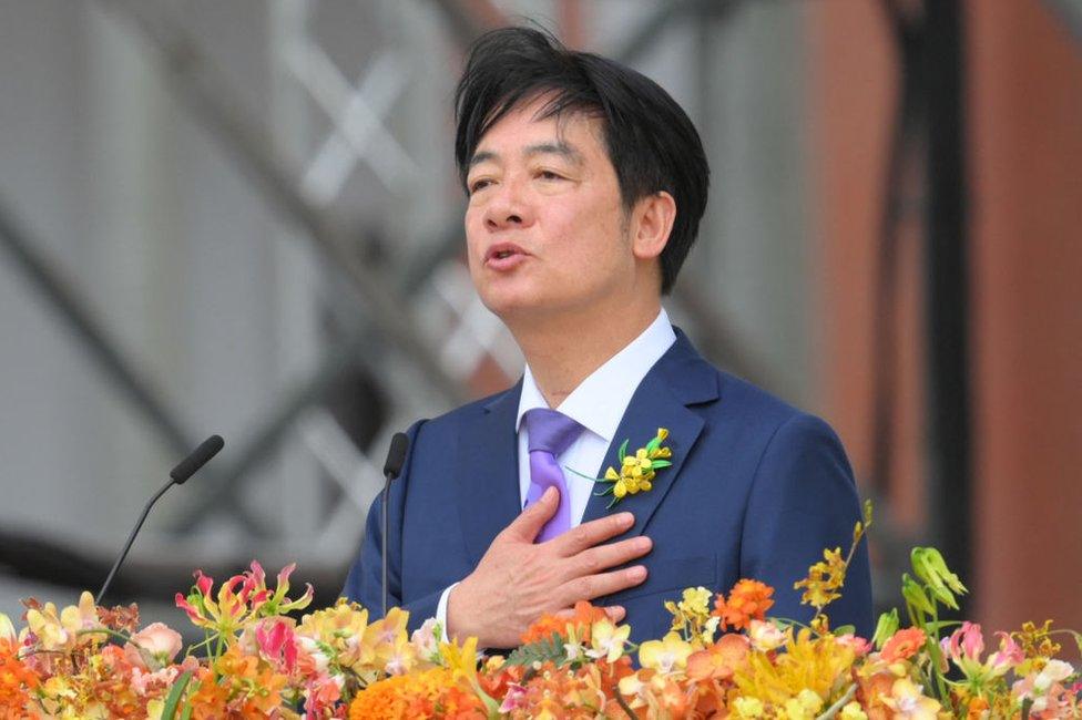 Taiwan's President Lai Ching-te delivers his inaugural speech after being sworn into office during the inauguration ceremony at the Presidential Office Building in Taipei on May 20, 2024.