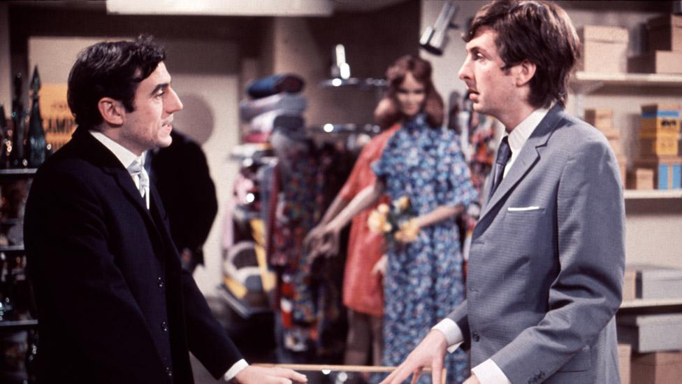 Jones (left) as the store manager and Eric Idle as Chris Quinn in Monty Python's sketch 'The Department Store-Buying an Ant