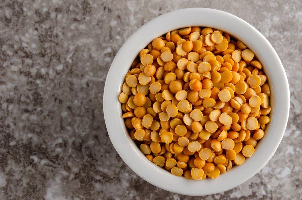 Yellow split peas in a bowl