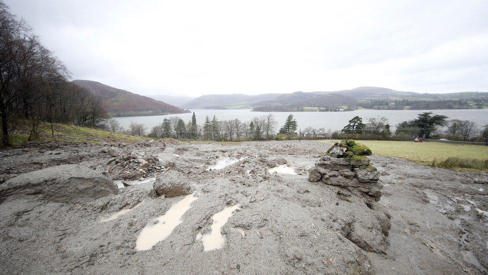 Aftermath of Storm Desmond near Ullswater