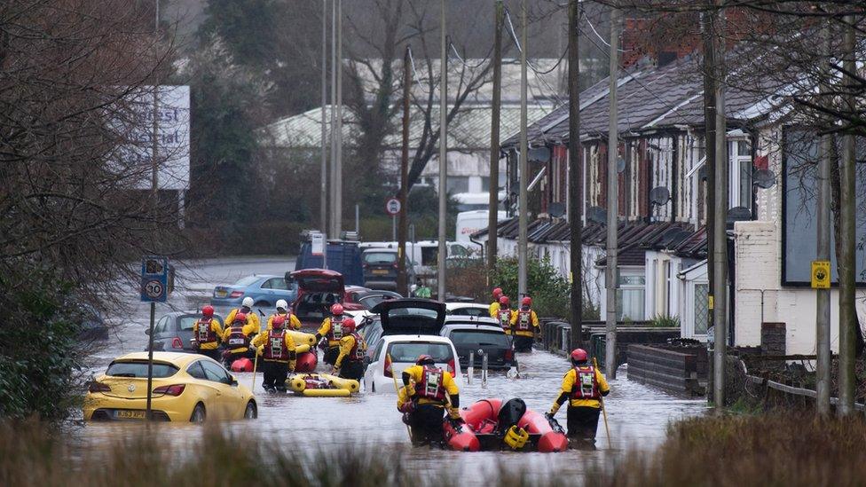 Flooding in Nantgarw during Storm Dennis in February 2020