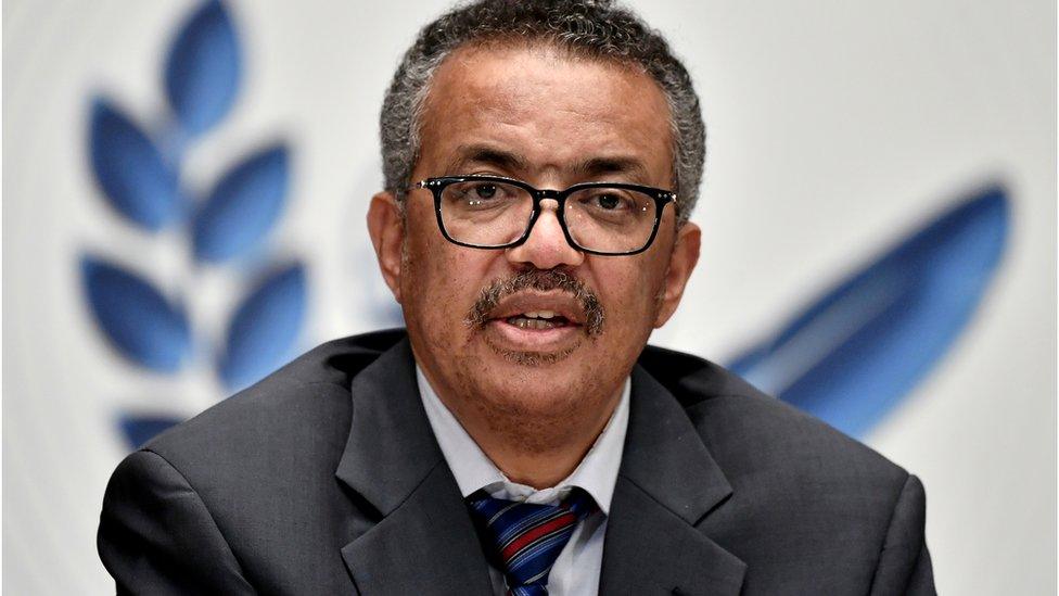 World Health Organization (WHO) Director-General Tedros Adhanom Ghebreyesus attends a news conference in Geneva