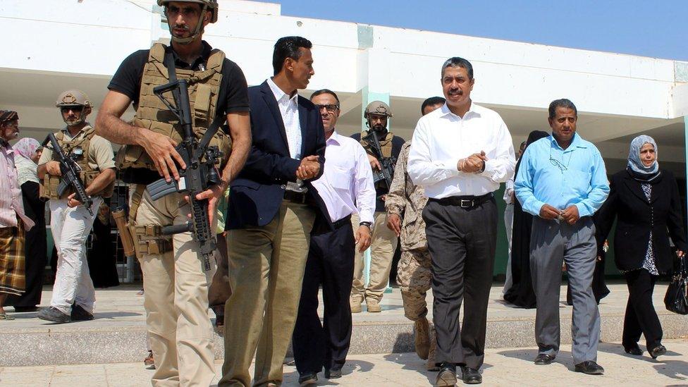 Yemeni Prime Minister Khaled Bahah in Aden (5 October 2015)