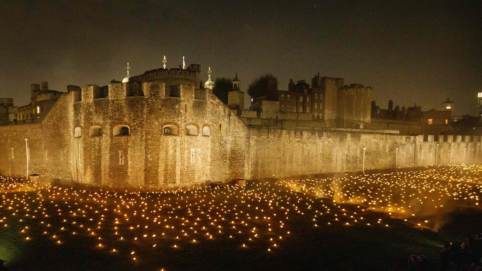 Thousands of torches lit up the moat of the Tower of London to mark one hundred years since the end of the war