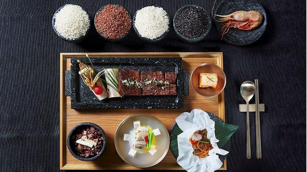 This undated handout photo provided on November 7, 2017 by South Korea's presidential Blue House in Seoul shows a meal to be served at the state dinner for US President Donald Trump and First Lady Melania Trump