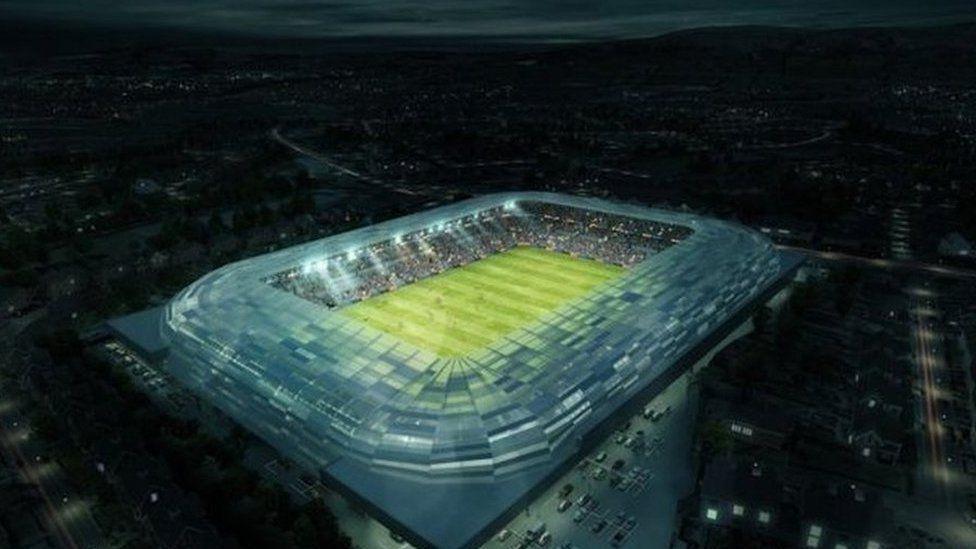 An artist's impression of the planned Casement Park stadium in Belfast 