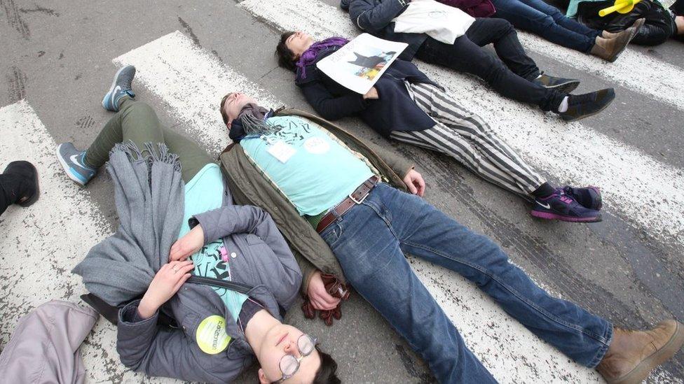 Joseph Alexander Smith takes part in a protest for safer roads