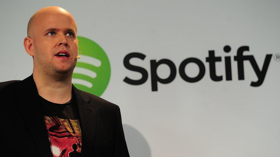 Spotify founder and CEO Daniel Ek addresses a press conference in New York, December 11, 2013