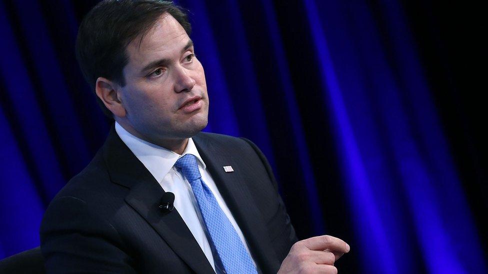 Republican presidential candidate Marco Rubio speaks in Washington, DC.