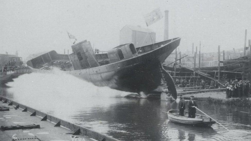 Launch at the Grovehill shipyard, 1950s