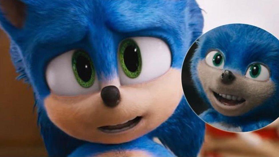 Sonic's teeth before (right) and after