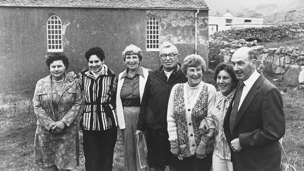 Rachel Johnson, third from right, with other St Kildans during an anniversary visit to Hirta in 1980