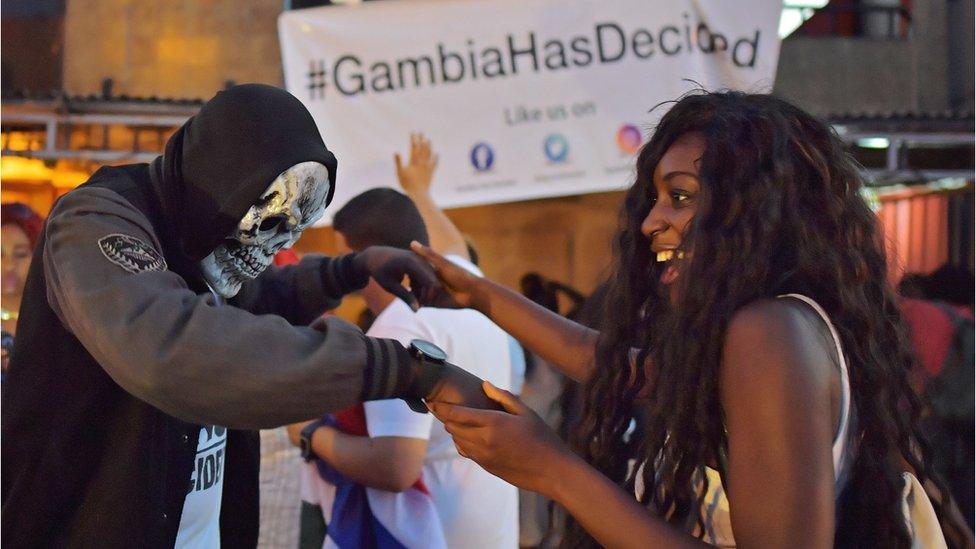 People celebrating in Banjul after Yahya Jammeh's defeat - January 2017