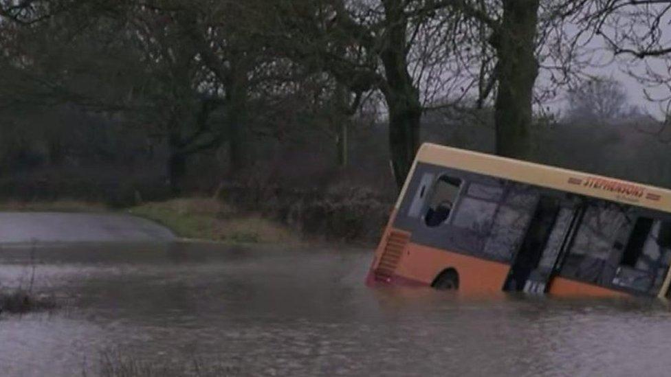 Bus stranded in flood water