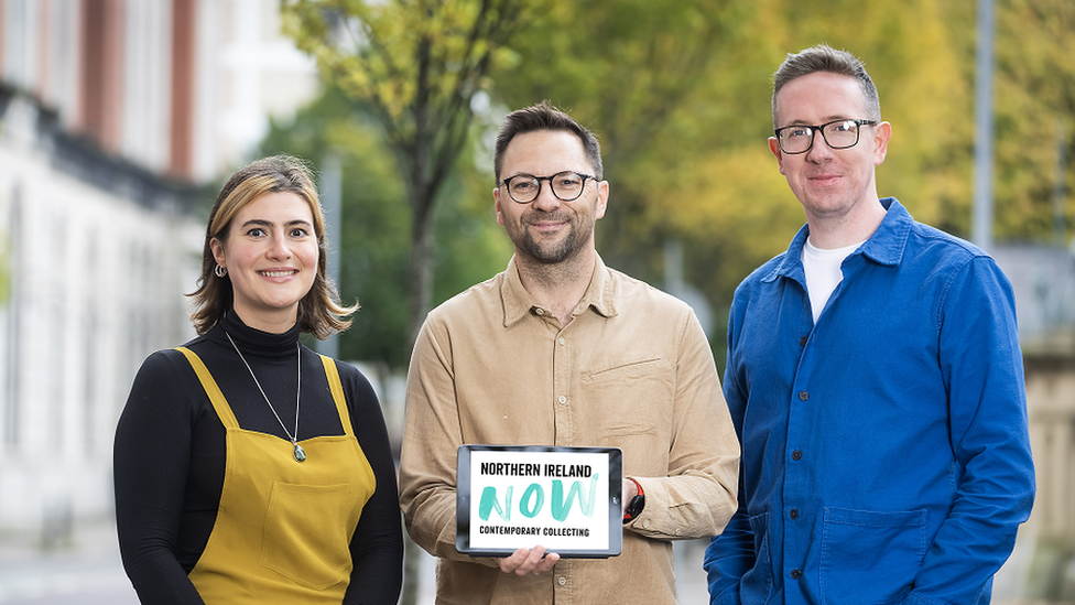 Elspeth Vischer, Project Co-Ordinator of Northern Ireland Now, Francis Jones, Head of Heritage and Archive at Northern Ireland Screen and Niall Kerr, Head of Heritage & Community Relations at the Nerve Centre pictured at the launch of Northern Ireland Now: Contemporary Collecting