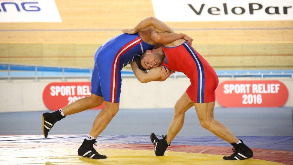 Harry Judd wrestles Paddy McGuinness for Sport Relief