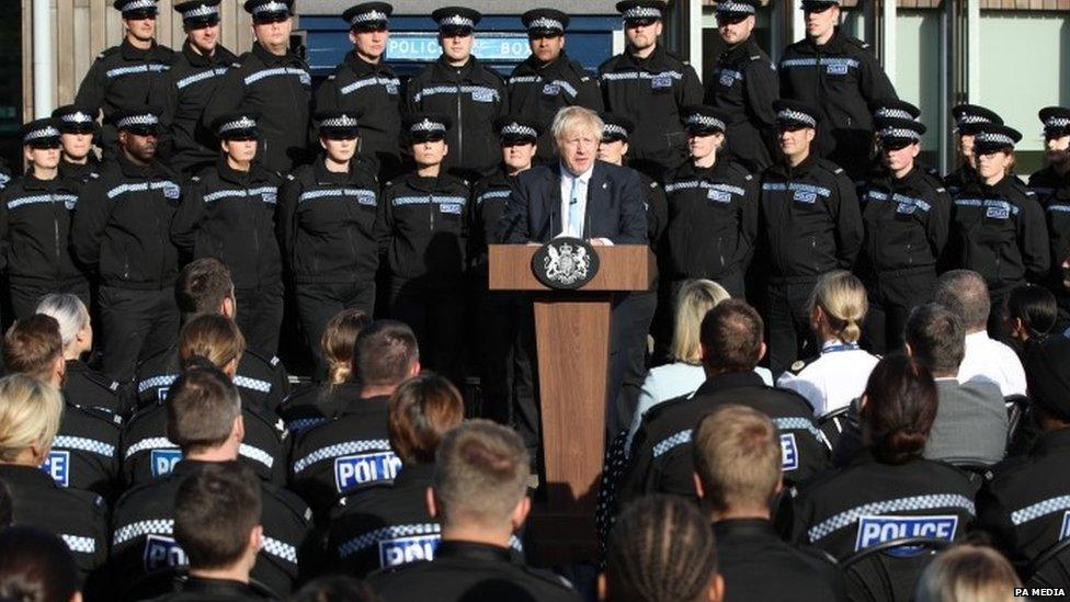 Boris Johnson making a speech at an operations and training complex in Wakefield