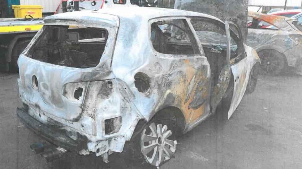 The burnt out Volkswagen