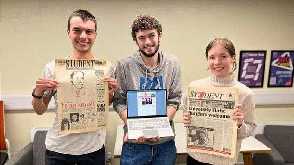 The Student's editor-in-chief Joe Sullivan, centre, with deputy editors-in-chief Callum Devereux, left, and Rachel Hartley, right