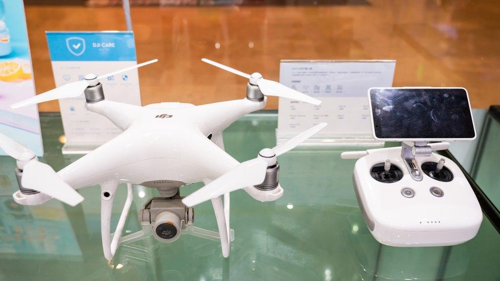 Chinese-made drones, an array that includes these models shown in Guangzhou, in a store