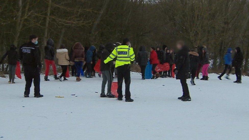 People in the snow at Flatt's Lane, Middlesbrough