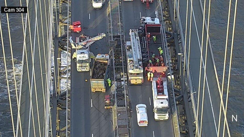 Overhead view of the Forth Road Bridge on Wednesday