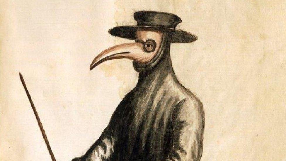 Watercolour of a plague doctor