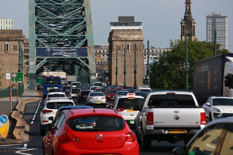 Traffic crossing the Tyne Bridge