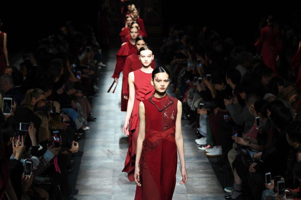 Designs by Hanae Mori on the catwalk during Amazon Fashion Week in Tokyo in 2018