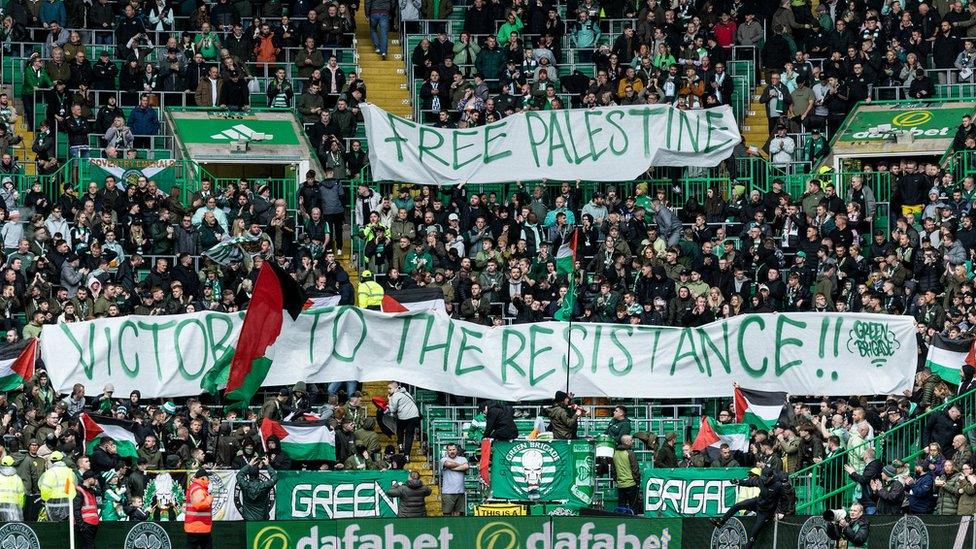 Banners displayed at the Celtic Park