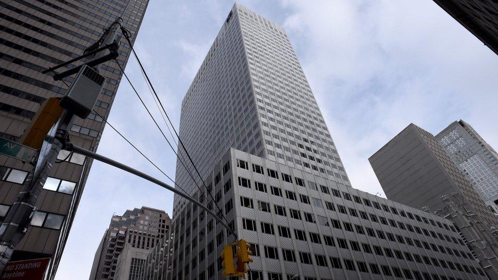 The building owned by the family of President Donald Trump's son-in-law, Jared Kushner, at 666 Fifth Avenue in Manhattan, New York City, 15 March 2017