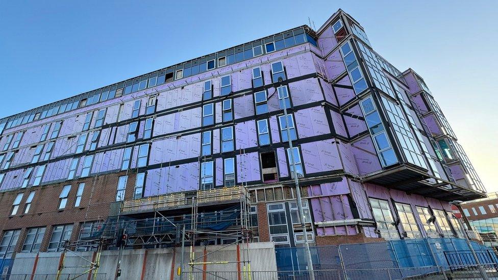 The half-finished Sky Building in Newcastle-under-Lyme