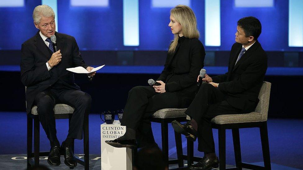 Ms Holmes, seen here with former US President Bill Clinton and former chief executive of Alibaba, was once seen as the next Steve Jobs