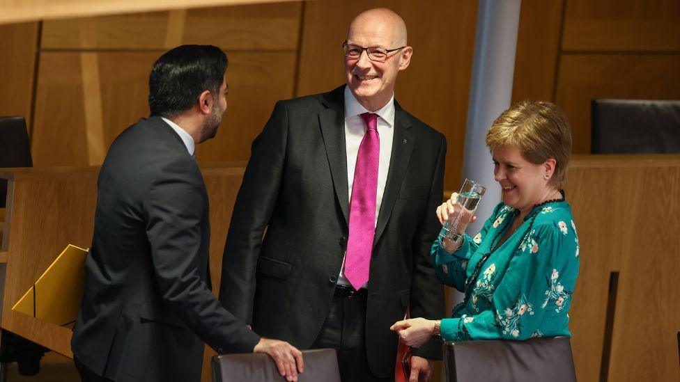 John Swinney, Humza Yousaf and Nicola Sturgeon 