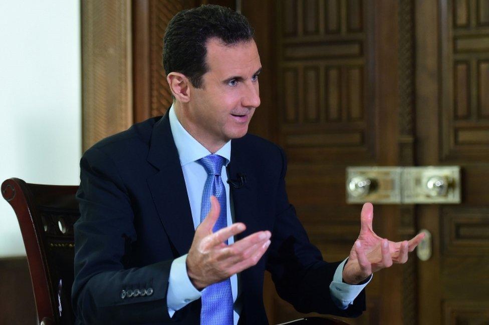 Syrian President Bashar al-Assad is pictured giving an interview to Portugal's RTP state television on November 15, 2016.