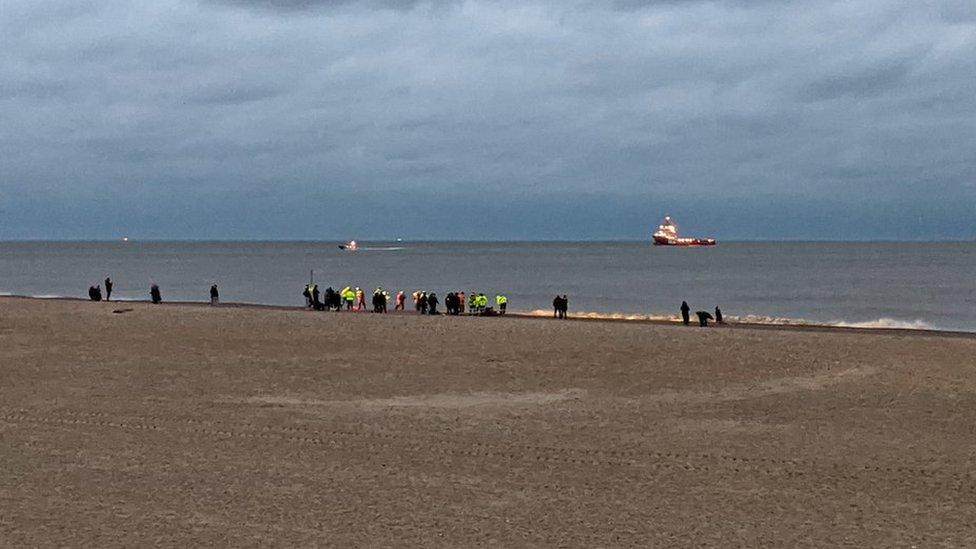 Rescue crews gathered on Gorleston beach