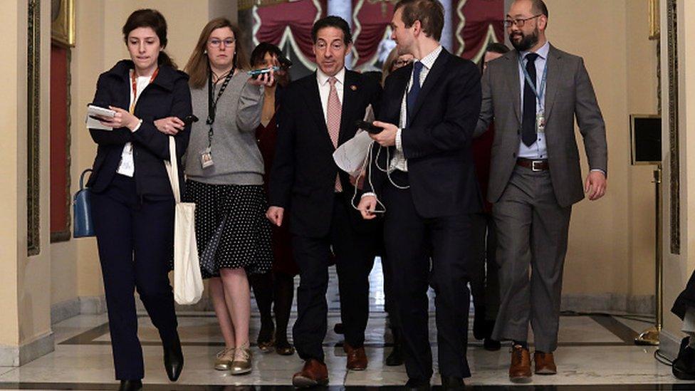 Jamie Raskin speaks to members of the media after he came out from the office of Speaker of the House