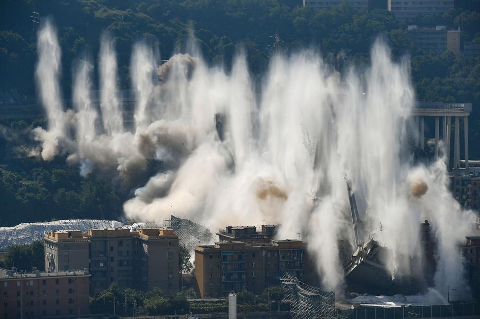 Part of the bridge is dynamited in June 2019