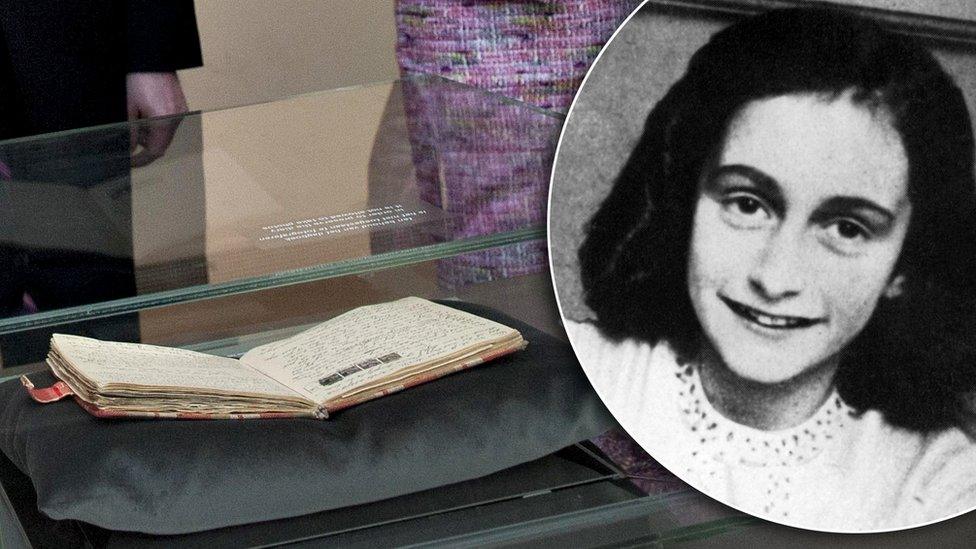 A picture of Anne Frank alongside a picture of her diary