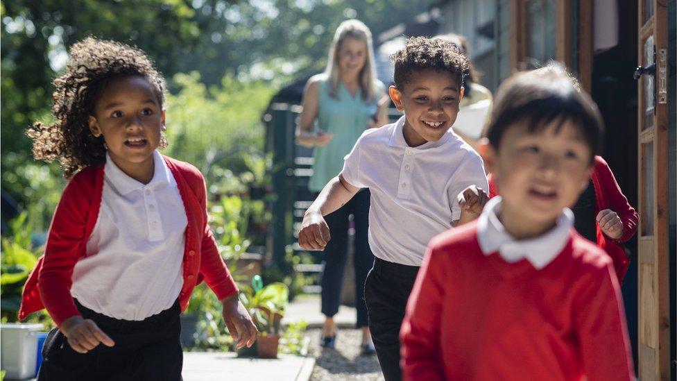 kids running at school