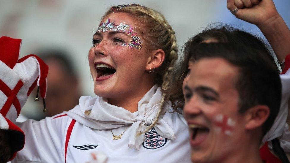 England fans cheering during a World Cup match