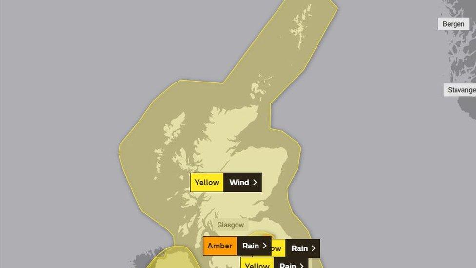 Met Office map of weather warnings